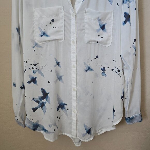 Anthropologie Pilcro The Romy Relaxed Buttondown Shirt Blue Bird Print Blouse XS - Picture 4 of 11
